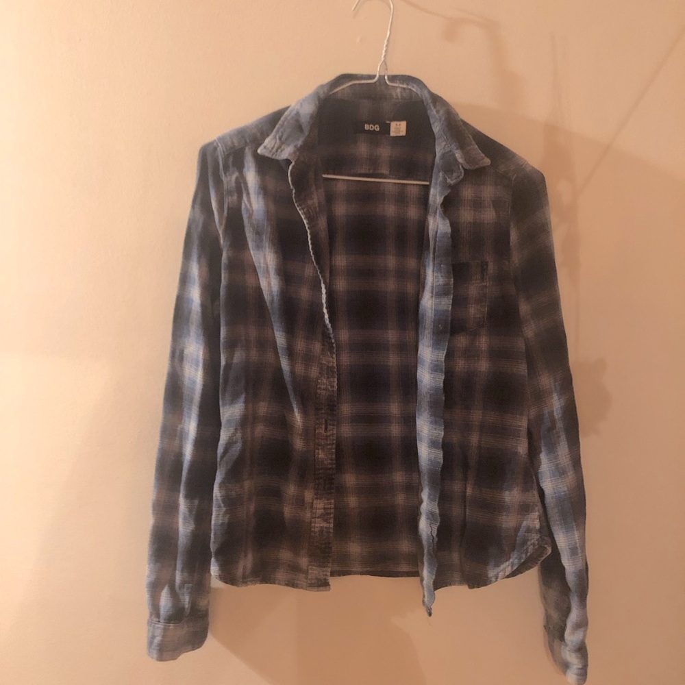 Sz small Urban outfitters Blue plaid flannel button down collar shirt like new